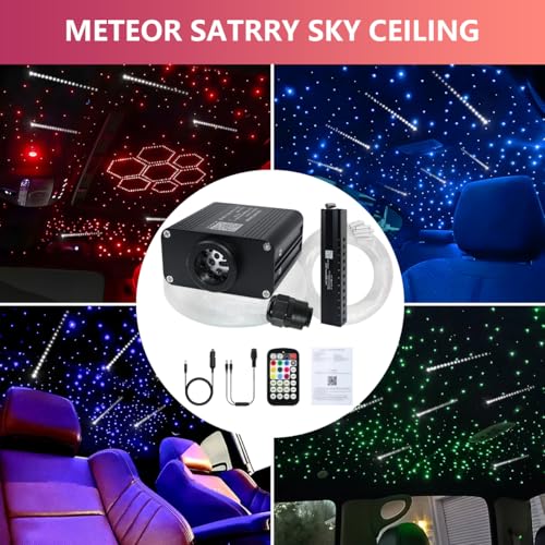 Image of 16W Car Home Starlight Headliner Kit, Twinkle & Sound Activate RGBW Fiber Optic Lights with APP & Remote Control, Shooting Star Lights for Ceiling Decoration, 500 pcs 9.8ft
