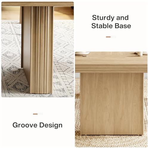 Tribesigns 63 Inches Farmhouse Dining Table for 6, Modern Kitchen Table with Fluted Line for Dining Room, Living Room, Natural - Image 7