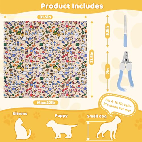 Image of Cat Grooming Wrap & Dog Restraint Bag with Pet Nail Clippers Kit, 32x32in Self Adhesive Cat Wrap for Nail Clipping Multifunctional Care, Anti-Escape Soft Blanket Swaddle Within 22lbs