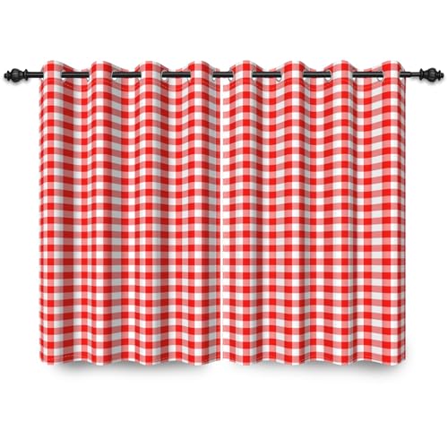 ggaimwf 117x138cm Plaid Rideau à œillets Chiffon Buffalo Rouge et Blanc Classique Vichy Vintage...