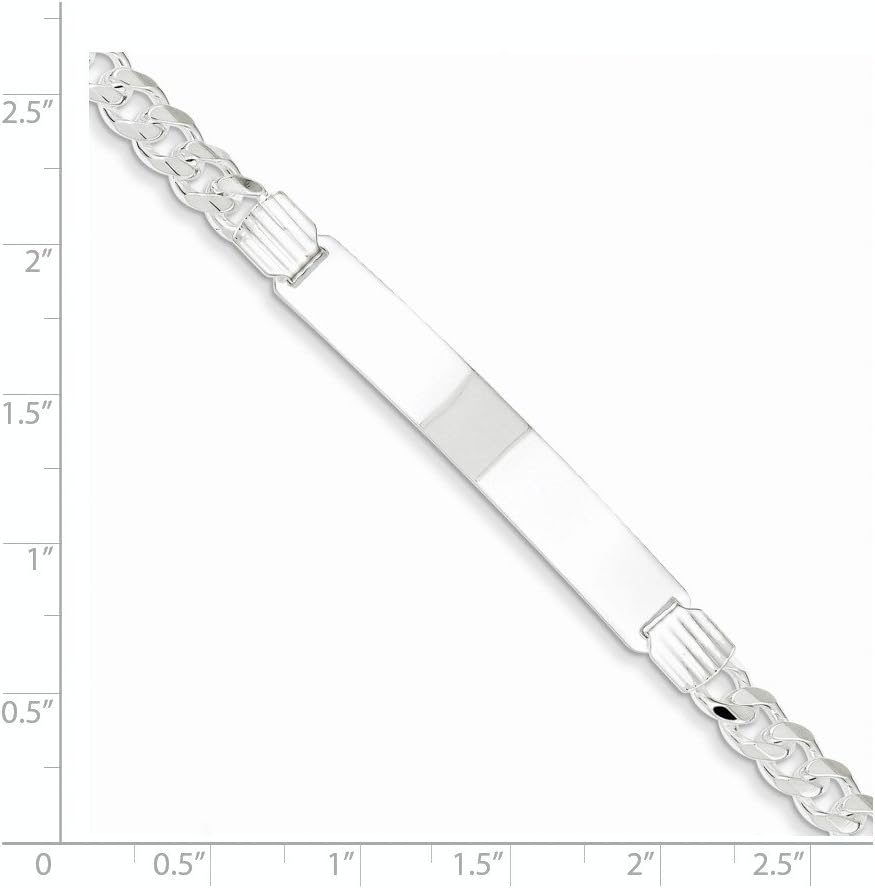 Solid 925 Sterling Silver Engravable Identification Name Bar Tag ID Curb Cuban Link Bracelet - with Secure Lobster Lock Clasp 8" (Width = 5mm)