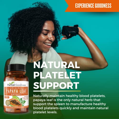 Papaya Leaf Extract Digestive Enzymes - 10X Strength 30/600Mg Veg Capsules- Blood Platelet, Bone Marrow & Spleen Support, Immune Gut & Super Digestive Health - Made In Usa By Herbal Goodness #TOP2