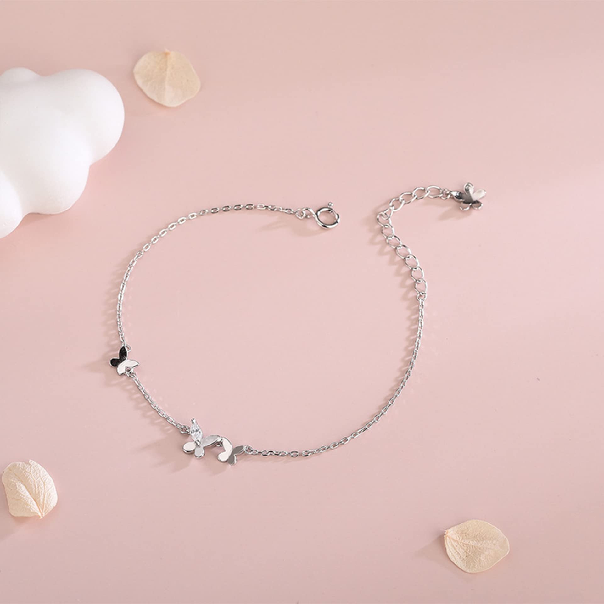Armband für Frauen 925 mit Schmetterling, Zirkon, Geschenke für ihre Frauen Girls Beste Freundin Geburtstagskette 19+4,2 cm