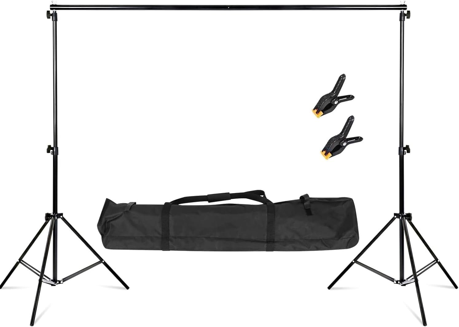 KingSaid 2 x 3 M Support de Toile de Fond + 2 Pcs Pince, Solide et Portable，Toile Réglable avec Sac de Transport pour Photographie/Diffusion en Direct/Mariage