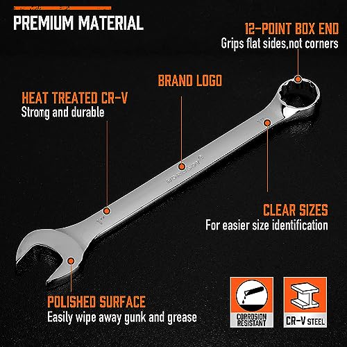 Image of HORUSDY Large Wrench Set with Rolling Pouch | SAE | 6-Piece | 15 /16″, 1″, 1-1 /16″, 1-1 /8″, 1-3 /16″, 1-1 /4″ | 12 Point | Chrome Vanadium Steel