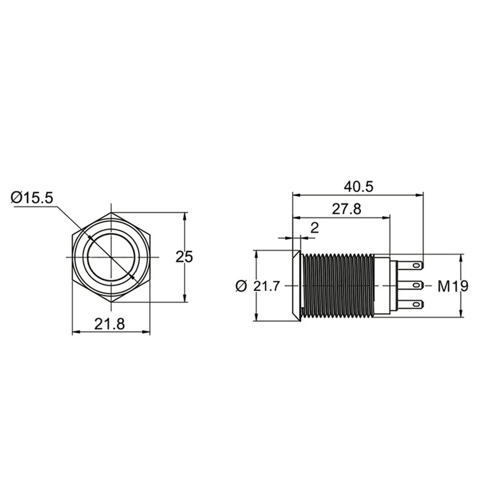 Interruttore a pulsante momentaneo/a scatto con LED di controllo di potenza, nero, in allumina metallica da 19 mm(3,Locking,5V)