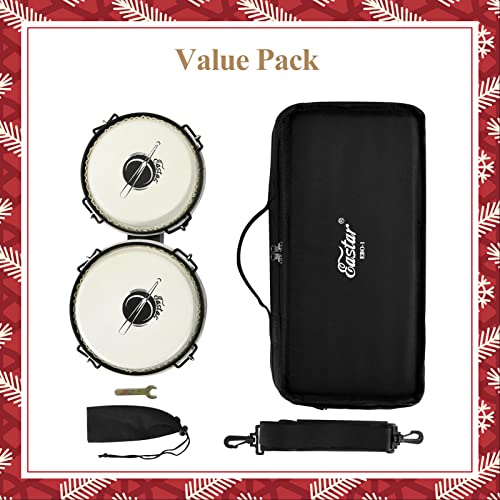 Eastar Bongo Drums 6” And 7” Congas Drums For Kids Adults Beginners Professional Wood Percussion Instrument With Bag And Tuning Wrench, Black #TOP6
