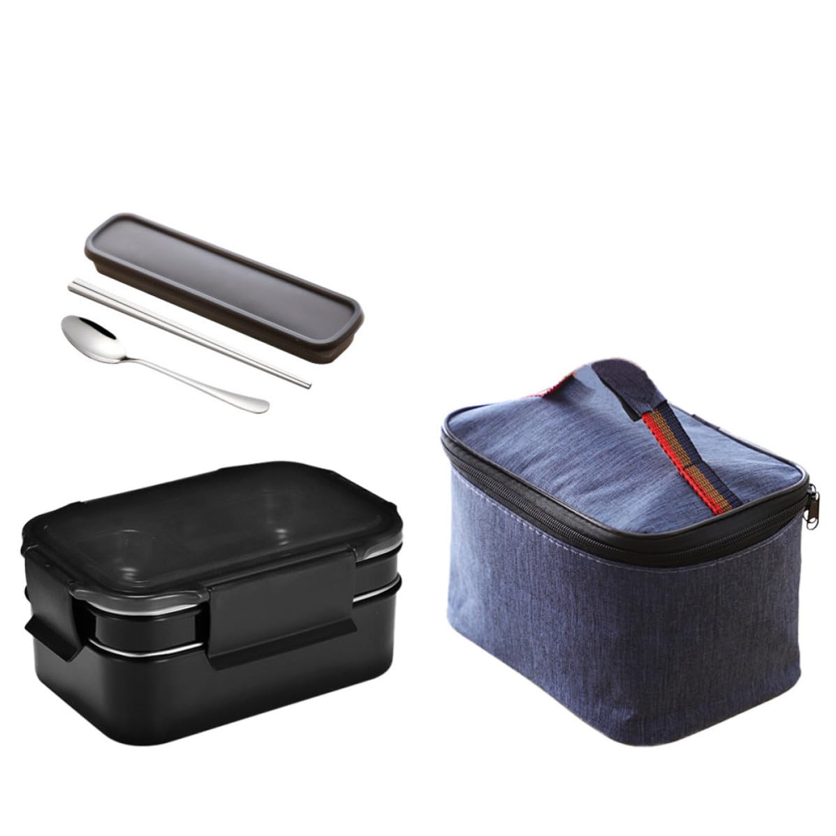 Caja Almuerzo Infantil de Acero Inoxidable con Compartimentos y Bolsa Portátil, Fiambrera Ligera Apta para Microondas con Vajilla Incluida