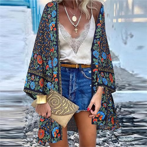 Women's Boho Long Kimono Cardigans Lightweight Beach Bathing Suit Cover Ups Casual Long Sleeve Tops2