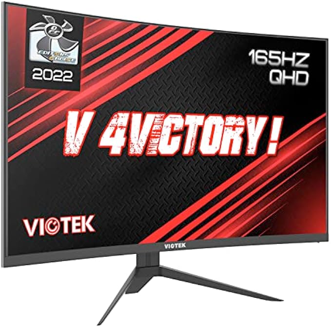 Viotek GNV32DBE 32-Inch Curved Gaming Monitor | 2560x1440p QHD | 165Hz | 120% sRGB | FreeSync/G-Sync | 2X DP, 1x HDMI 2.0 | 3 Years Zero Dead Pixels