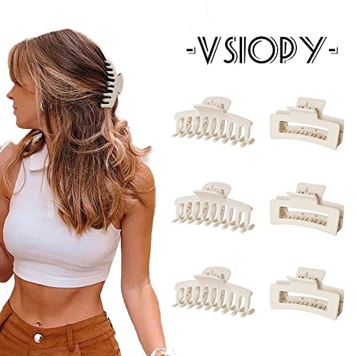 Vsiopy 3.5 Inch Hair Clips For Women Girls Fine Hair, 6 Pack Non Slip Claw Hair Clips Big Hair Clips For Thick Hair Long, Matte Hair Jaw Clips, White #TOP5