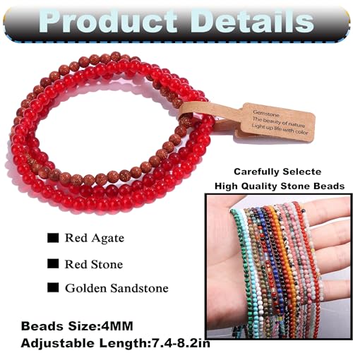 SONNYX 3PCS Crystal Bracelets for Women Men 4mm Semi-Precious Gemstone Beaded Bracelets Round Gemstones Elastic Stretch Bracelet Yoga Bracelets Unisex Jewelry4