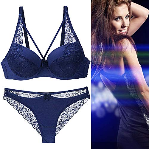 Women Lace Medium Cup Bra And Panty Set Petite Size Underwire Everyday Bras Blue #TOP3