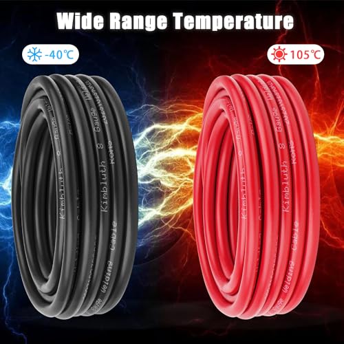 Image of 8 Gauge Battery Cable Copper Wire, 10FT Red+10FT Black 8 AWG Welding Cable Standard USA OFC Wire for Automotive, Battery, Solar, Marine and Generator
