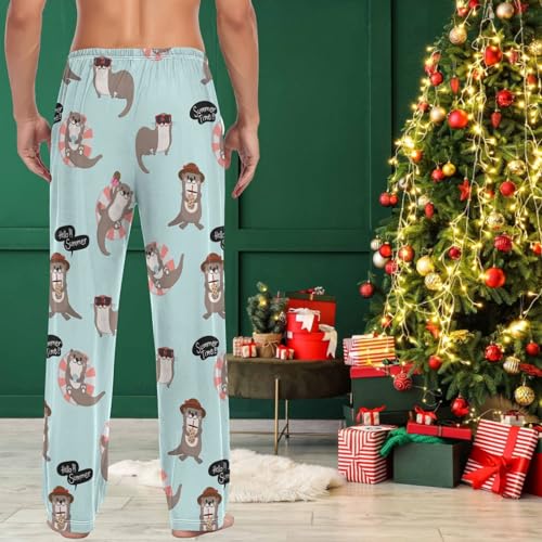 visesunny Mens Pajama Pants Funny Cute Otter Animal Summer Holiday Cotton Lounge Sleepwear4