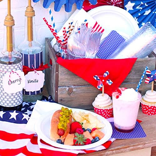 Miniatura 5 de ALINK Pajitas de papel con bandera estadounidense, color rojo, azul y blanco, 100 pajitas biodegradables a rayasestrella para el Día de los Caídos,