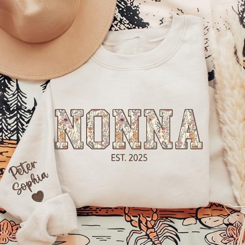 Custom Grandma Embroidered Sweatshirt, New Mom Gifts, Mama Floral Applique Sweatshirt2