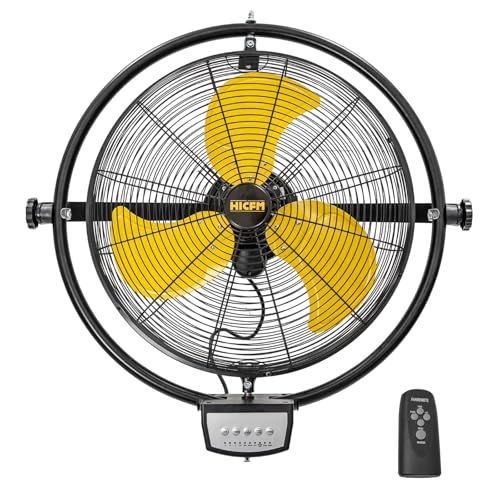 HiCFM 5000 CFM 20' Remote Control Wall Mount Fan, 3-Speed High Velocity Oscillating Wall Fans with Timer, Industrial Heavy Duty Wall-mounted Fan for Covered Patio, Gazebo, and Garage, UL Listed