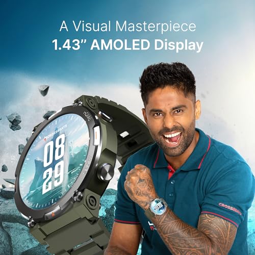 Image of CrossBeats Everest Smart Watch for Men 1.43 inch True AMOLED, Always ON Display Bluetooth Calling Rugged Outdoor Military Standard Certified Upto 15 Days Battery Life Smartwatch 100+ Sports Mode (Green)