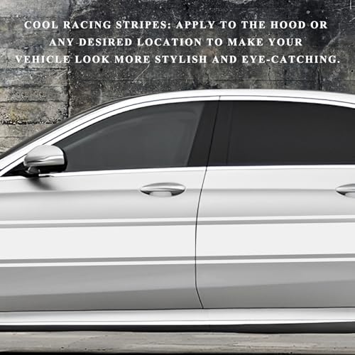 Image of 2 PCS Car Hood Sticker, 70.9 inch x 7.3 inch Waterproof Racing Stripes Auto Body Side Decals, Sports Style Hood Sticker Exterior Decoration for Most Vehicles, Car Accessories (White)
