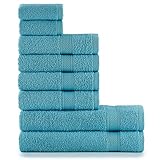 nottoc Handtücher Set Türkis 8-TLG / 2 Badetücher 70x140 + 4 Handtücher 50x90 + 2 Gästehandtücher 30x50 - Handtuch mit Aufhänger 100% Baumwolle Saugfähige Weiche Luxus Duschhandtücher