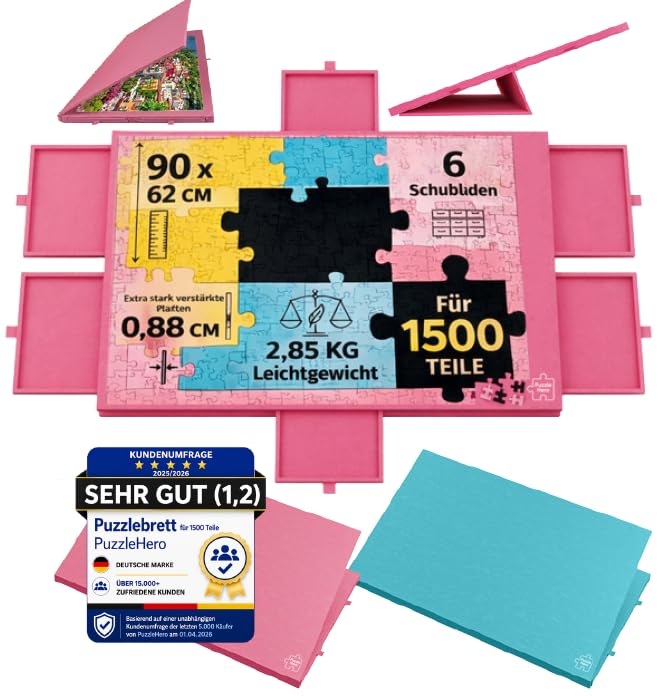 Puzzlebrett bis 1500 Teile NEU mit verstärkten Platten 0 88cm Neigbar Klappbar Leicht Tragbarer Filz Puzzletisch 6 Sortierschubladen Faltbare Puzzleaufbewahrung Rutschfeste Oberfläche (Türkis)