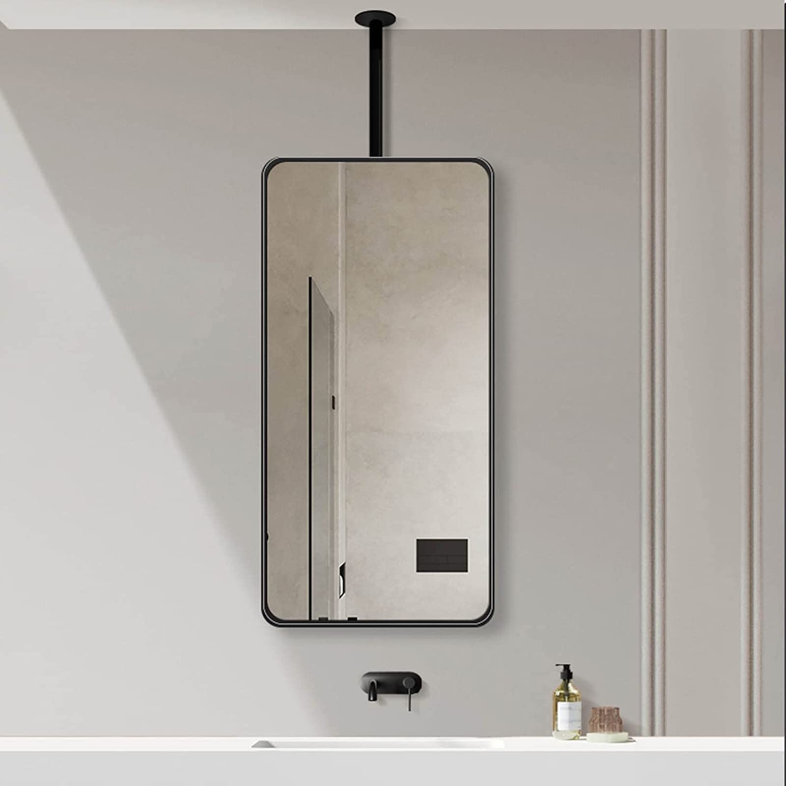 Miroir de salle de bain suspendu cadre noir pour un rituel beauté
