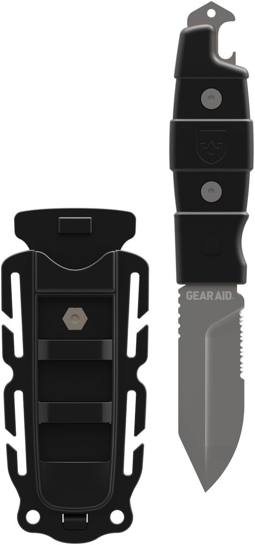 GEAR AID Buri Adventure Knife with Quick Release Sheath, Durable Stainless-Steel 3” Blade