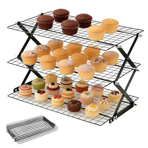 Griglia di raffreddamento impilabile 43,5×25 cm, griglia per torte a 3 livelli, griglia per torte in acciaio inox, griglia di raffreddamento, griglia per torte impilabile Raffreddamento uniforme e
