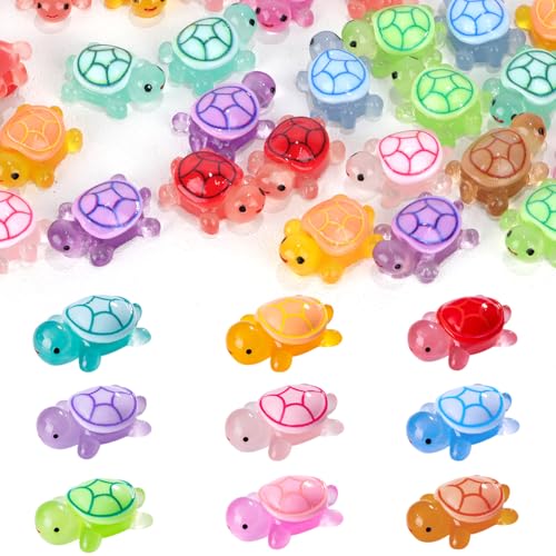 Lucywey 90 Mini tartarugas de resina luminosas noturnas, 9 cores vibrantes, decoração mágica para jardim, peixes e festas, impermeável, seguro DIY