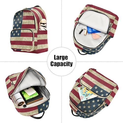 Image of ALAZA Vintage American Flag Small Backpack Purse for Women Travel Bag Fashion Daypack Back Pack Shoulder Bag