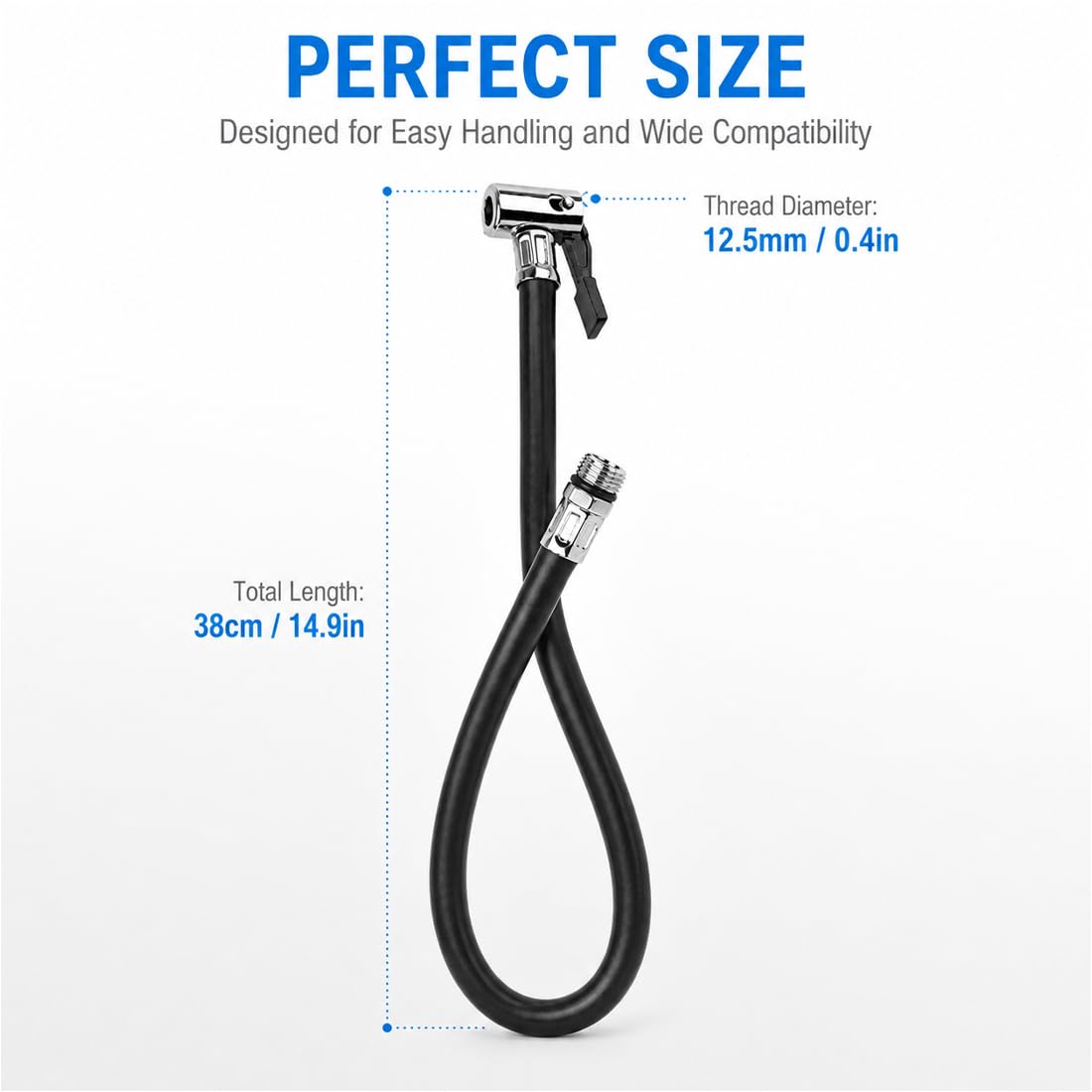 Tubo Flessibile Pompa Gonfiaggio 38 cm Prolunga per Pompa Pneumatici Valvola Schrader Ricambio