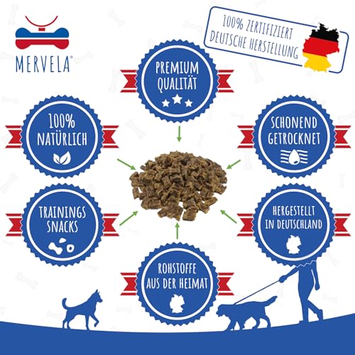 MERVELA® Premium Rind Kauwürfel für Hunde, 500g - Ideal als Trainingsleckerli | 100% Natürliches Rindfleisch | Hypoallergen für Sensible Hunde | Made in Germany