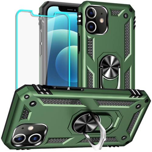 Yiakeng for iPhone 12 Mini Case: iPhone 12 Mini Phone Case with HD Screen Protector - Military Grade Protective Cases with Ring for iPhone 12 Mini(Army Green)