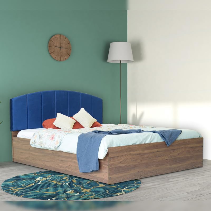Image of Amazon Brand - Solimo Bed | 1 Year Warranty | Double Bed, Queen Size, Satya Premium Upholstery, Comfortable Seating Height Bed, Non-Woven Base & 3mm MDF, Walnut Colour (Melamine Finish)