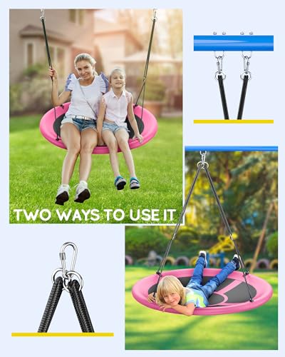 Image of Everyfun 43 inch Saucer Tree Swing for Kids Adult, 700lbs Weight Capacity, Waterproof Flying Saucer Swing with Adjustable Hanging Straps, Swing Seats for Backyard Outdoor Indoor Playground, Pink