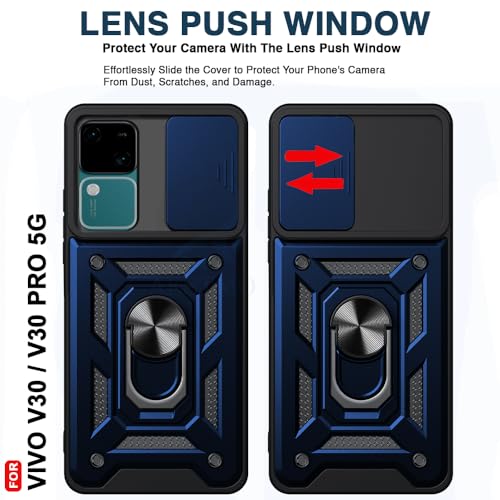 Image of AESTMO Tough Armor Vivo V30 / V30 Pro 5G Bumper Back Case Cover | Ring Holder & Sliding Camera Shield Cover | 360 Degree Protection Back Case Cover for Vivo V30 / V30 Pro 5G (Blue)