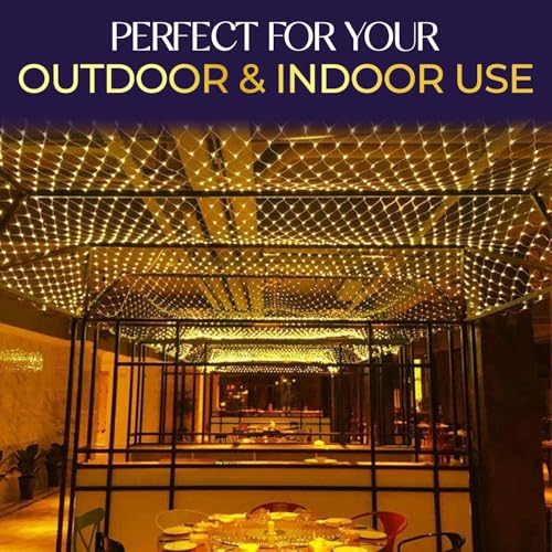 Image of Lexton 190 LED Net Mesh Fairy String Decorative Lights | for Indoor & Outdoor Decorations | Warm White | Pack of 1 | Standard