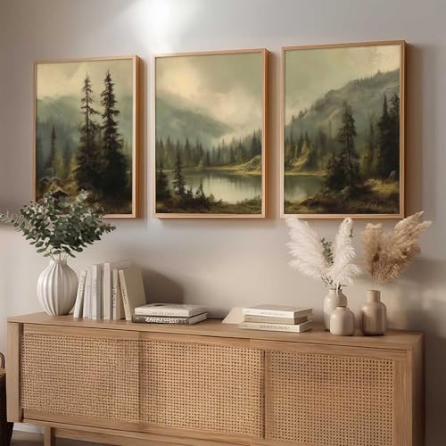Image of kotart Big Aesthetic Mountains View Wall Art Paintings | Lake View Framed Painting | Nature Art Vastu Frames for Living Room Bedroom Wall Decor Set Of 3 (13X17 inch)