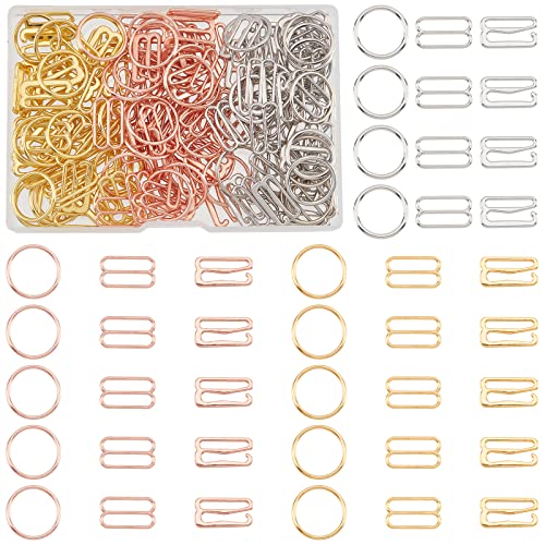 NBEADS 180 Piezas Cierres de Hebilla de aleación, 3 Estilos y Colores de Metal de la Correa de Ajuste de la Ropa Interior de los Diapositivas de los Clips del Cierre de los Ganchos