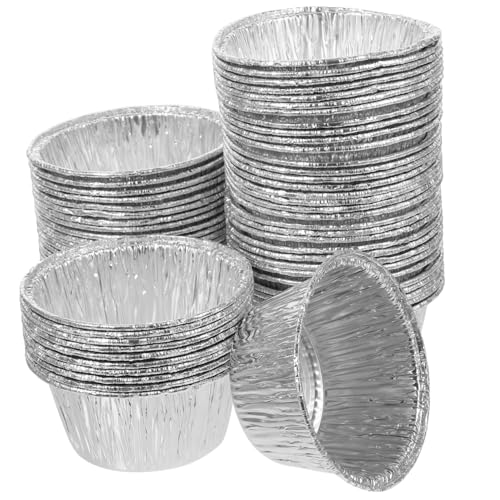 Cabilock 100 piezas Unidades Moldes Desechables de Aluminio para Tartaletas Resistentes al Horno para Repostería Mini Tartas Flanes Redondas
