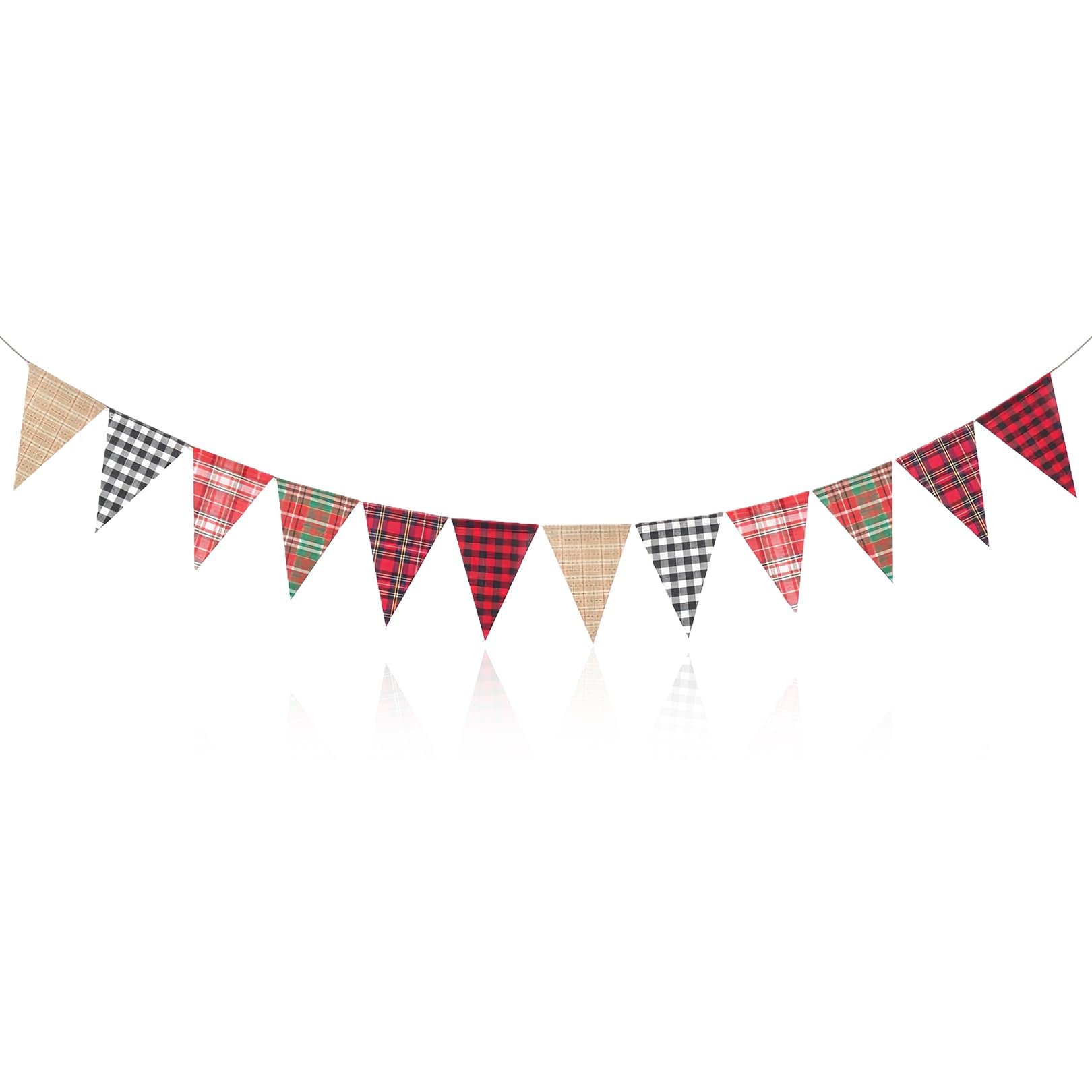 Tartan Bunting Plaid Fabric Garland - Wall Hanging Flag Decor for Burns Night, Hogmanay, Christmas Party, Table Runner, Home Wall Decoration Gift for Women (Red Black)
