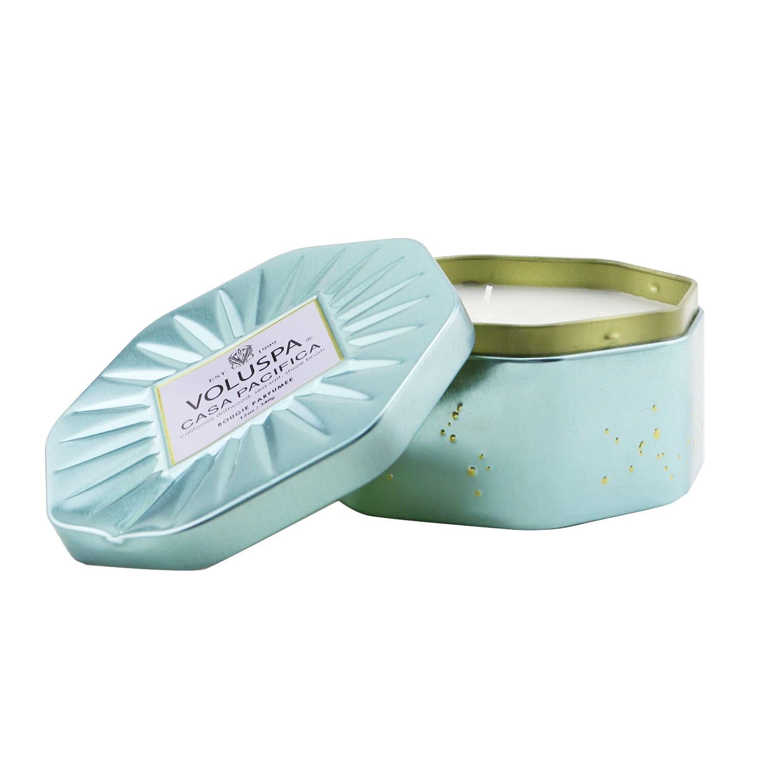 VoluspaCasa Pacifica Candle | 3 Wick Tin | All Natural Wicks and Coconut Wax for Clean Burning | 12 Oz.