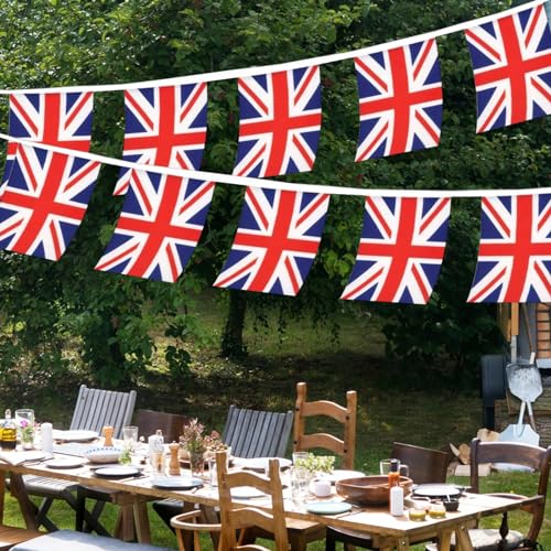 Image of UK Flags British String Flag Banners for Patriotic Events Independence Day Sports Bars Inside Outside Decorations 33 Feet 30 Flags