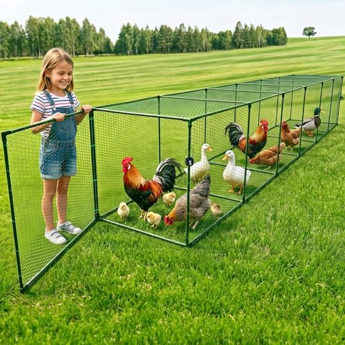 Heavy Duty Chicken Tunnel - 6-Section Portable Chicken Run with PVC Coated Wire Mesh & Steel Frame Outdoor DIY Chicken Tunnel for Yard Predator-Proof (1 141 * 24 * 24 inches)