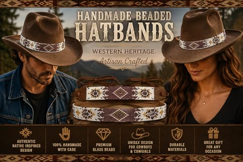 Image of Cowboy Western Beaded Hat Band Rodeo Style Handmade