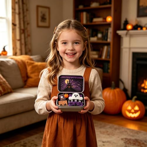Duch w pudełku – dekoracja na Halloween, miniaturowa scena, blaszana puszka