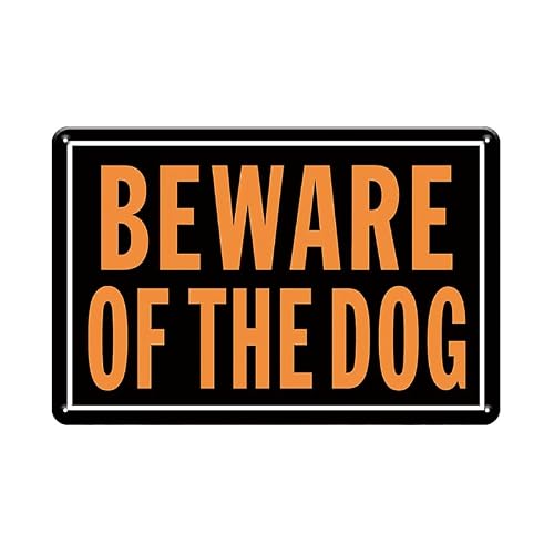 YOYI ART Beware of The Dog Sign for Fence - 12 x 8 inch Metal Warning Sign for Garden, Gate and Yard Wall Decor, Black/Orange