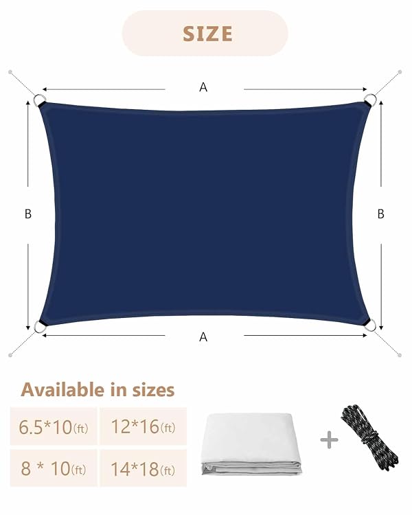 Boanket Sun Shade Sail 12' x 16', Navy Blue Sun Blocking Shades Privacy Outdoor Covering, Farmhouse Navy Blue Solid Color Shade Cloth for Patio Deck Terrace Garden Lawns Backyard Beach by Boanket - Used condition - Image 6