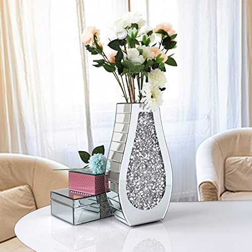 Allartonly Flower Vase Crushed Diamond Mirrored Vase Crystal Silver Glass Decorative Mirror Vase Large Size Luxury For Home Decor. Arc-Shaped Thickened. Can’t Hold Water. #TOP4